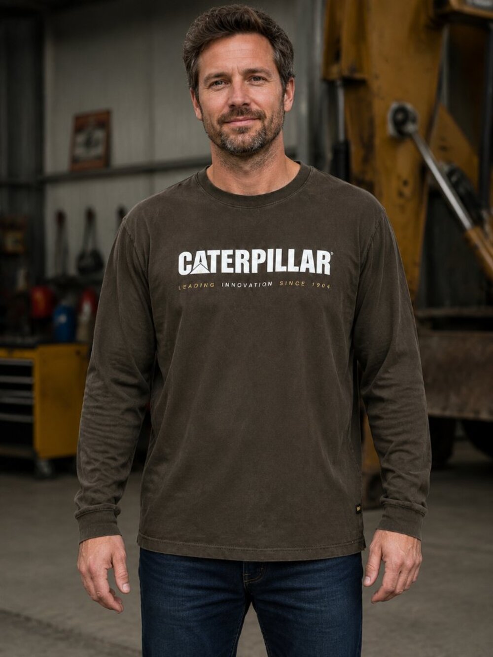 CAT Caterpillar Long Sleeve Graphic T-Shirt Men’s 2XL Brown Workwear
